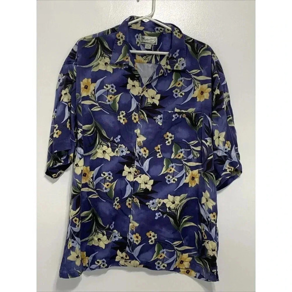 Monterey Club Other - Monterey Club Blue Floral Print 100% Silk Hawaiian Shirt Size XL Short Sleeve
